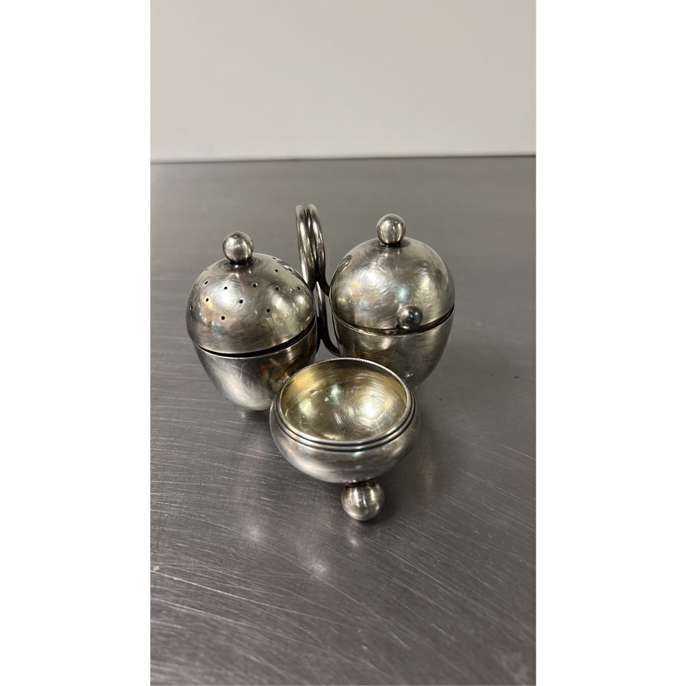 Vintage Collectible Cruet Salt & Pepper Shaker & Egg Server Set / Trio.